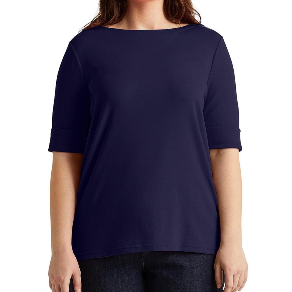 Lauren Ralph Lauren
Plus Size Stretch Cotton Boat Neck Short Folded Elbow